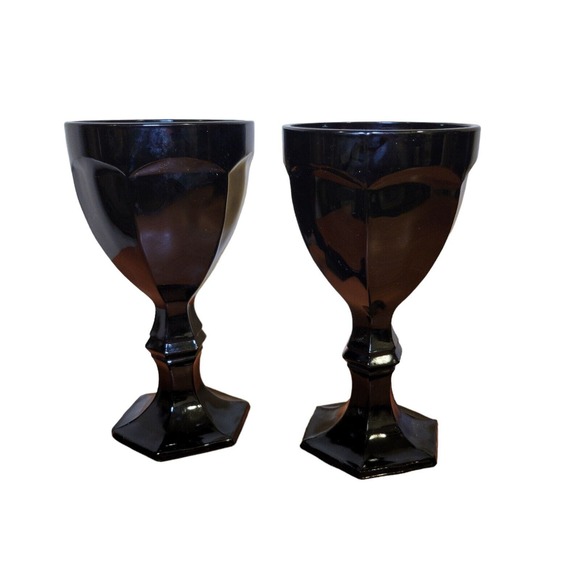 Lot of 2 Black Thick Glass Wine Drink Goblet Chalice Etched Toxic - Picture 6 of 8